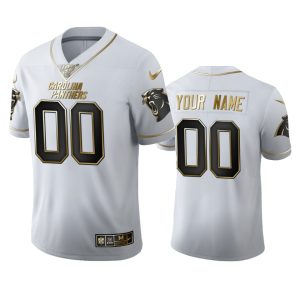 Exceptional Carolina Panthers Custom Men's  White Golden Edition Vapor Limited NFL 100 Jersey