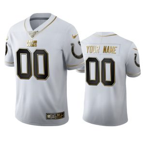 Outstanding Indianapolis Colts Custom Men's  White Golden Edition Vapor Limited NFL 100 Jersey