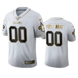 Stunning New Orleans Saints Custom Men's  White Golden Edition Vapor Limited NFL 100 Jersey