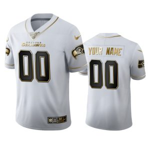 Premium Seattle Seahawks Custom Men's  White Golden Edition Vapor Limited NFL 100 Jersey