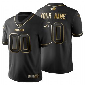High quality Buffalo Bills Custom Men's  Black Golden Limited NFL 100 Jersey