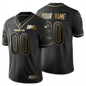 Delightful Chicago Bears Custom Men's  Black Golden Limited NFL 100 Jersey