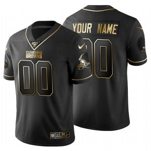 Stunning Cleveland Browns Custom Men's  Black Golden Limited NFL 100 Jersey