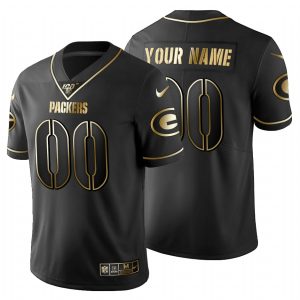 Exceptional Green Bay Packers Custom Men's  Black Golden Limited NFL 100 Jersey