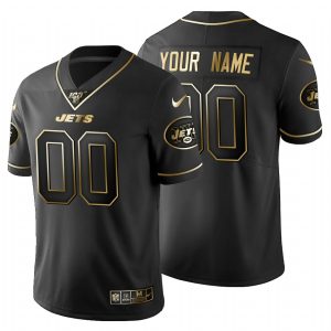 Top notch New York Jets Custom Men's  Black Golden Limited NFL 100 Jersey
