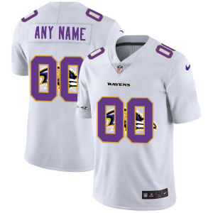 Delightful Baltimore Ravens Custom White Men's  Team Logo Dual Overlap Limited NFL Jersey
