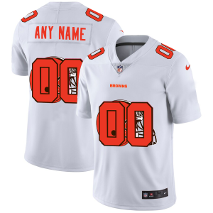High quality Cleveland Browns Custom White Men's  Team Logo Dual Overlap Limited NFL Jersey