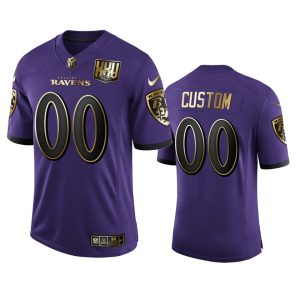 Premium Baltimore Ravens Custom Men's  Purple Team 25th Season Golden Limited NFL Jersey