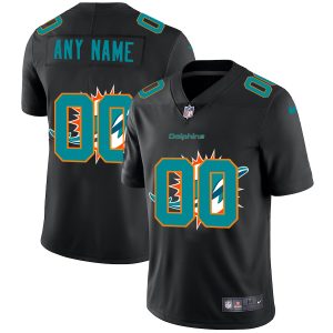Amazing Miami Dolphins Custom Men's  Team Logo Dual Overlap Limited NFL Jersey Black