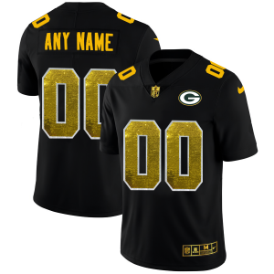 Amazing Green Bay Packers Custom Men's Black  Golden Sequin Vapor Limited NFL Jersey
