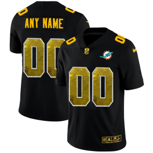Delightful Miami Dolphins Custom Men's Black  Golden Sequin Vapor Limited NFL Jersey