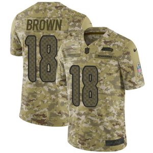High quality Seahawks #18 Jaron Brown Camo Men's Stitched NFL Limited 2018 Salute To Service Jersey