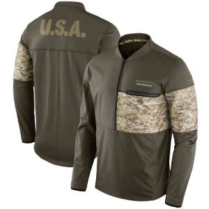 Outstanding Men's Seattle Seahawks Olive Salute to Service Sideline Hybrid Half-Zip Pullover Jacket