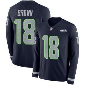 Top notch Seahawks #18 Jaron Brown Steel Blue Team Color Men's Stitched NFL Limited Therma Long Sleeve Jersey