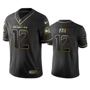 Outstanding Seahawks #12 Fan Men's Stitched NFL Vapor Untouchable Limited Black Golden Jersey