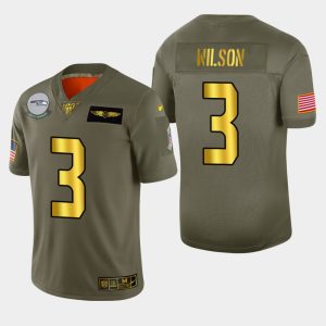 Outstanding Seattle Seahawks #3 Russell Wilson Men's Olive Gold 2019 Salute to Service Limited NFL 100 Jersey