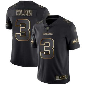 Outstanding Seahawks #3 Russell Wilson Black/Gold Men's Stitched NFL Vapor Untouchable Limited Jersey
