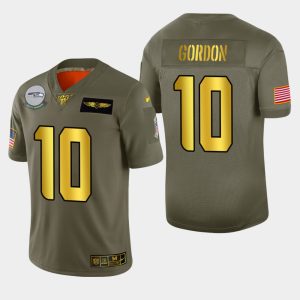 Outstanding Seattle Seahawks #10 Josh Gordon Men's Olive Gold 2019 Salute to Service Limited NFL 100 Jersey