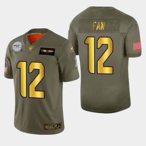Exceptional Seattle Seahawks #12 Fan Men's Olive Gold 2019 Salute to Service Limited NFL 100 Jersey