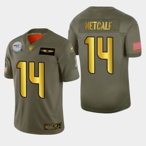 Outstanding Seattle Seahawks #14 DK Metcalf Men's Olive Gold 2019 Salute to Service Limited NFL 100 Jersey