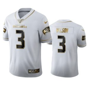 Amazing Seattle Seahawks #3 Russell Wilson Men's White Golden Edition Vapor Limited NFL 100 Jersey