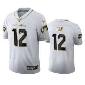 Exceptional Seattle Seahawks #12 Fan Men's White Golden Edition Vapor Limited NFL 100 Jersey