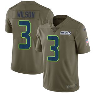 Stunning Seahawks #3 Russell Wilson Olive Men's Stitched NFL Limited 2017 Salute to Service Jersey