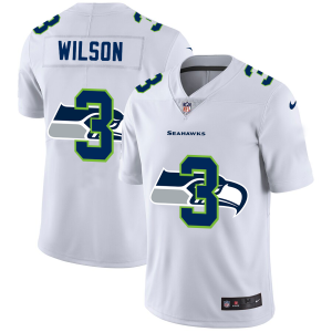 Superb Seattle Seahawks #3 Russell Wilson White Men's Team Logo Dual Overlap Limited NFL Jersey