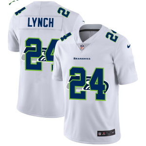 Superb Seattle Seahawks #24 Marshawn Lynch White Men's Team Logo Dual Overlap Limited NFL Jersey