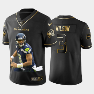 Outstanding Seattle Seahawks #3 Russell Wilson Team Hero 2 Vapor Limited NFL 100 Jersey Black Golden