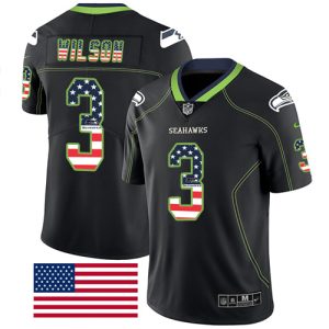 High quality Seahawks #3 Russell Wilson Black Men's Stitched NFL Limited Rush USA Flag Jersey