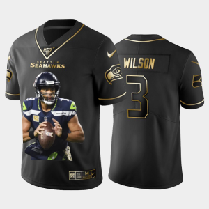 Outstanding Seattle Seahawks #3 Russell Wilson Team Hero Vapor Limited NFL 100 Jersey Black Golden