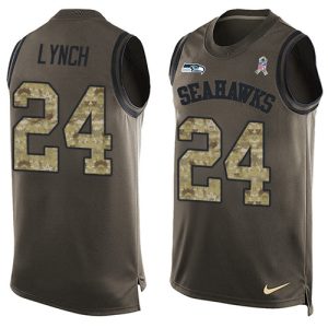 Top notch Seahawks #24 Marshawn Lynch Green Men's Stitched NFL Limited Salute To Service Tank Top Jersey