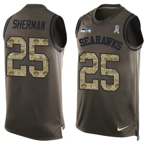 Premium Seahawks #25 Richard Sherman Green Men's Stitched NFL Limited Salute To Service Tank Top Jersey