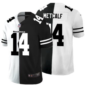 Delightful Seattle Seahawks #14 DK Metcalf Men's Black V White Peace Split Vapor Untouchable Limited NFL Jersey