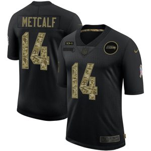 Stunning Seattle Seahawks #14 DK Metcalf Men's 2020 Salute To Service Camo Limited NFL Jersey Black