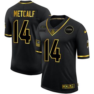 Outstanding Seattle Seahawks #14 DK Metcalf Men's 2020 Salute To Service Golden Limited NFL Jersey Black