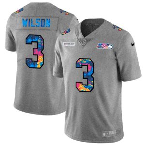 Delightful Seattle Seahawks #3 Russell Wilson Men's Multi-Color 2020 NFL Crucial Catch NFL Jersey Greyheather