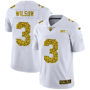 Amazing Seattle Seahawks #3 Russell Wilson Men's Flocked Leopard Print Vapor Limited NFL Jersey White