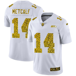 Stunning Seattle Seahawks #14 DK Metcalf Men's Flocked Leopard Print Vapor Limited NFL Jersey White