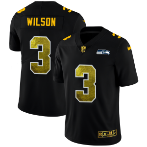 Delightful Seattle Seahawks #3 Russell Wilson Men's Black Golden Sequin Vapor Limited NFL Jersey