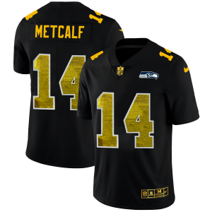 Delightful Seattle Seahawks #14 DK Metcalf Men's Black Golden Sequin Vapor Limited NFL Jersey