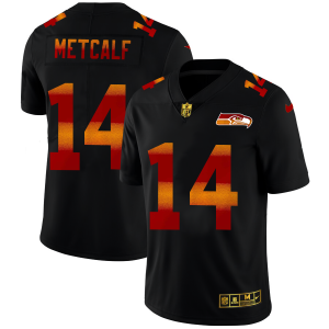 Superb Seattle Seahawks #14 DK Metcalf Men's Black Red Orange Stripe Vapor Limited NFL Jersey