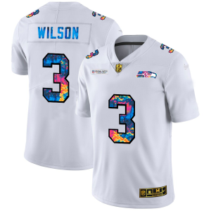Stunning Seattle Seahawks #3 Russell Wilson Men's White Multi-Color 2020 NFL Crucial Catch Limited NFL Jersey