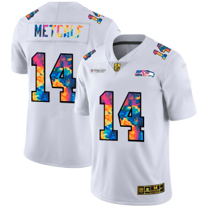 Delightful Seattle Seahawks #14 DK Metcalf Men's White Multi-Color 2020 NFL Crucial Catch Limited NFL Jersey