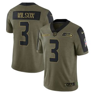 Fantastic Seattle Seahawks #3 Russell Wilson Olive 2021 Salute To Service Limited Player Jersey