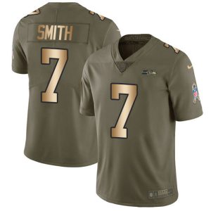Top notch Seahawks #7 Geno Smith Olive/Gold Men's Stitched NFL Limited 2017 Salute To Service Jersey
