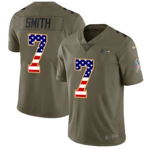 Premium Seahawks #7 Geno Smith Olive/USA Flag Men's Stitched NFL Limited 2017 Salute To Service Jersey
