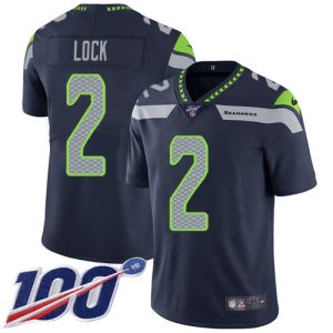 Top notch Seahawks #2 Drew Lock Steel Blue Team Color Men's Stitched NFL 100th Season Vapor Untouchable Limited Jersey