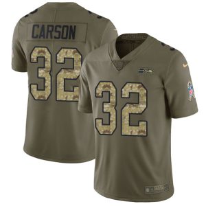 Exceptional Seahawks #32 Chris Carson Olive/Camo Men's Stitched NFL Limited 2017 Salute To Service Jersey